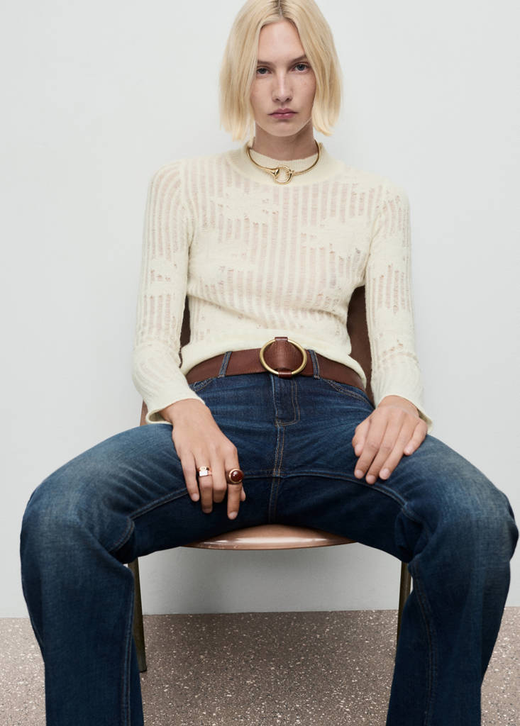 Pull Maille Ajourée À Fleurs