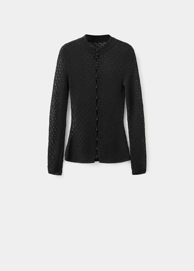 Pull En Maille Ajourée Fermeture Perles