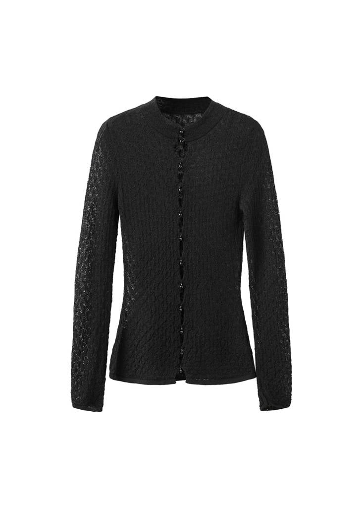 Pull En Maille Ajourée Fermeture Perles