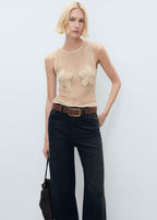 Top En Crochet Brodé À Fleurs