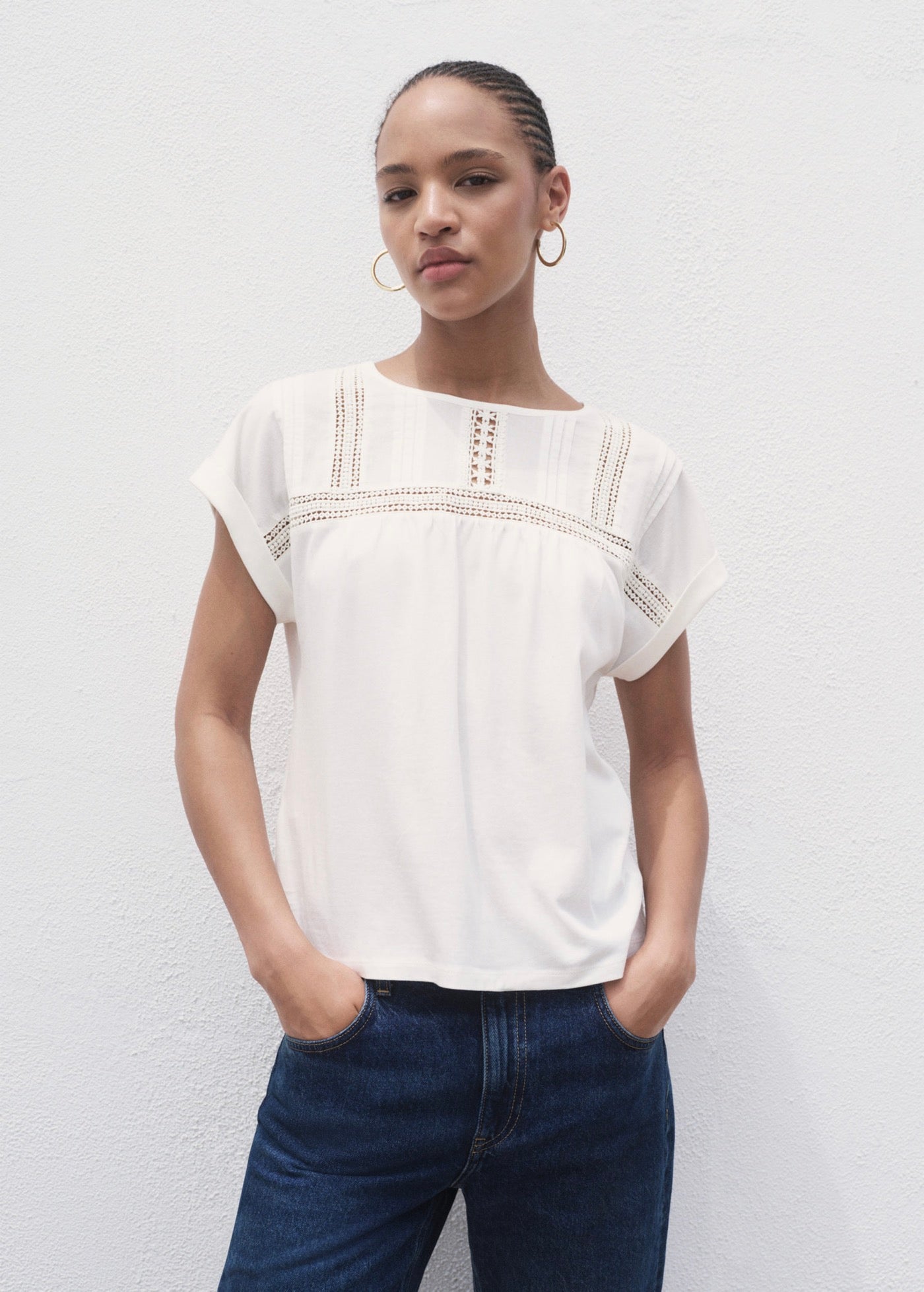 T-Shirt Coton Détails Ajourés