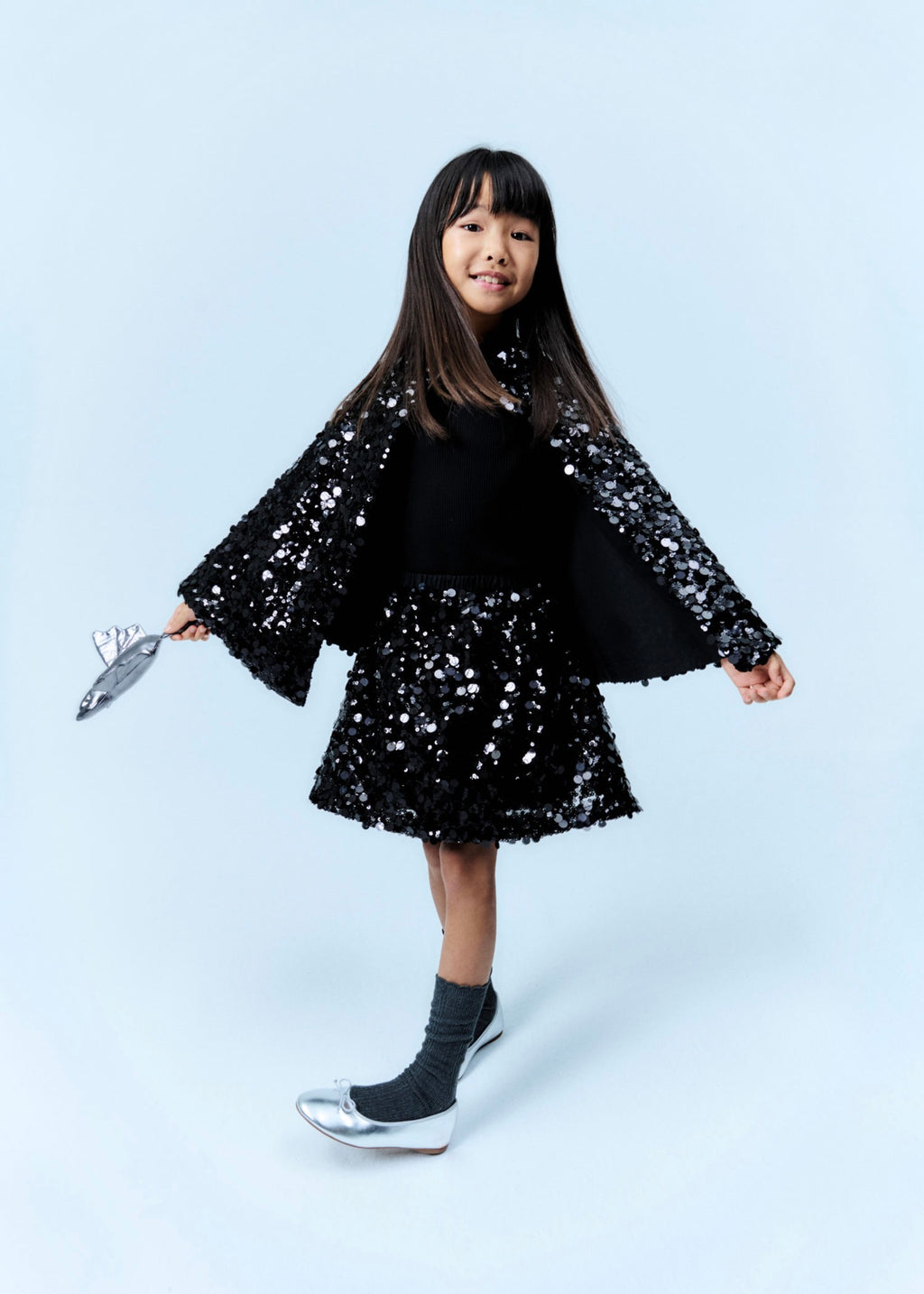 Cape Sequinc Noir - Fille