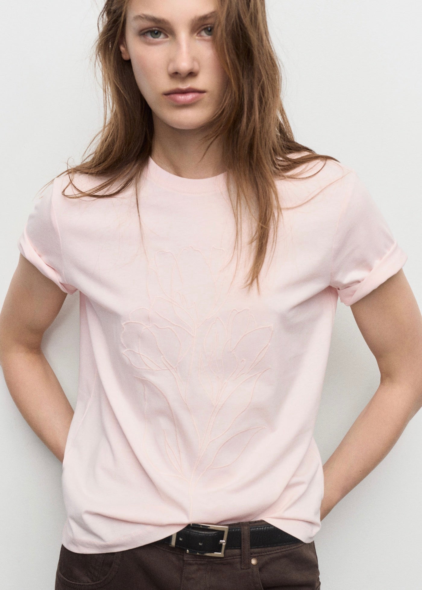 T-Shirt Coton Broderie À Fleurs