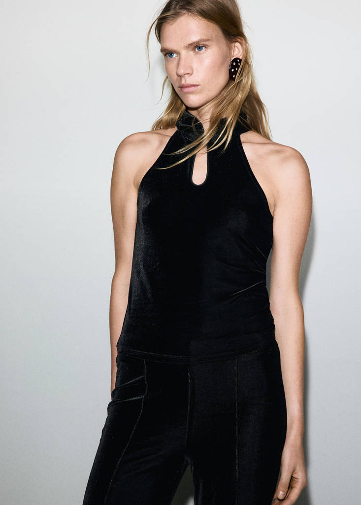 Top Velours Col Halter Brandebourg