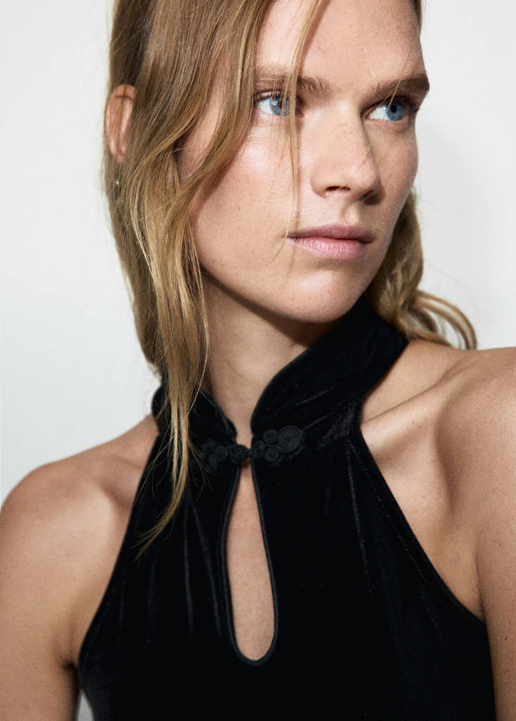 Top Velours Col Halter Brandebourg