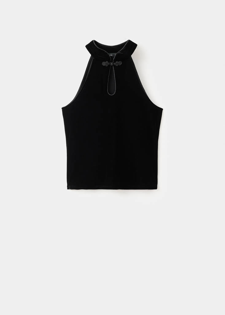 Top Velours Col Halter Brandebourg