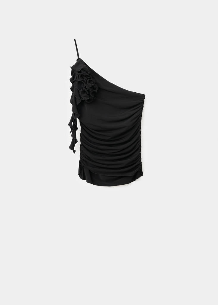 Top Asymétrique Froncé Avec Fantaisie À Volants