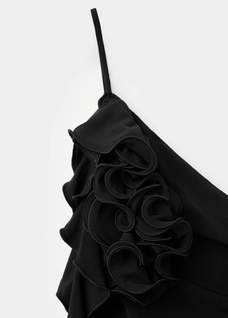 Top Asymétrique Froncé Avec Fantaisie À Volants