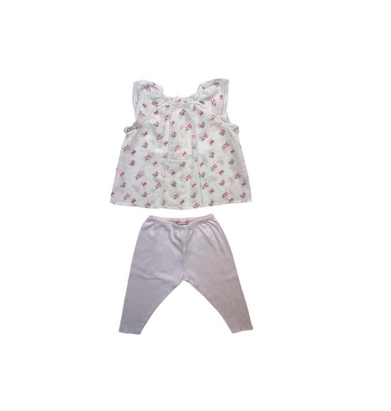 Bonpoint - Ensemble Blouse À Fleurs Et Legging Rose - 6 Mois