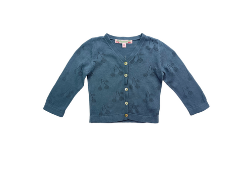 Bonpoint - Cardigan Bleu/Gris Motif Cerises - 12 Mois