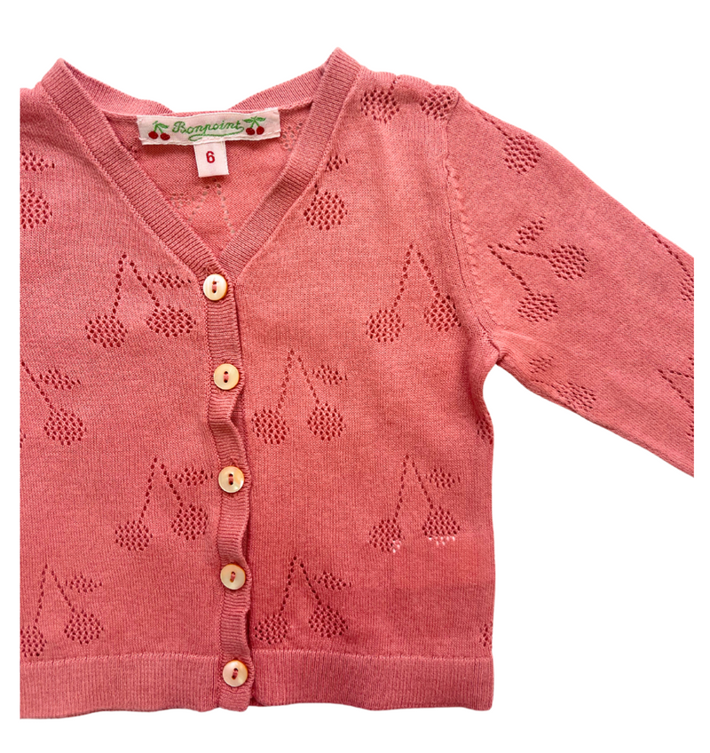 Bonpoint - Cardigan Rose Motif Cerises - 6 Mois