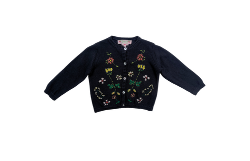 Bonpoint - Cardigan En Coton Noir À Fleurs Brodées - 18 Mois