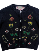 Bonpoint - Cardigan En Coton Noir À Fleurs Brodées - 18 Mois