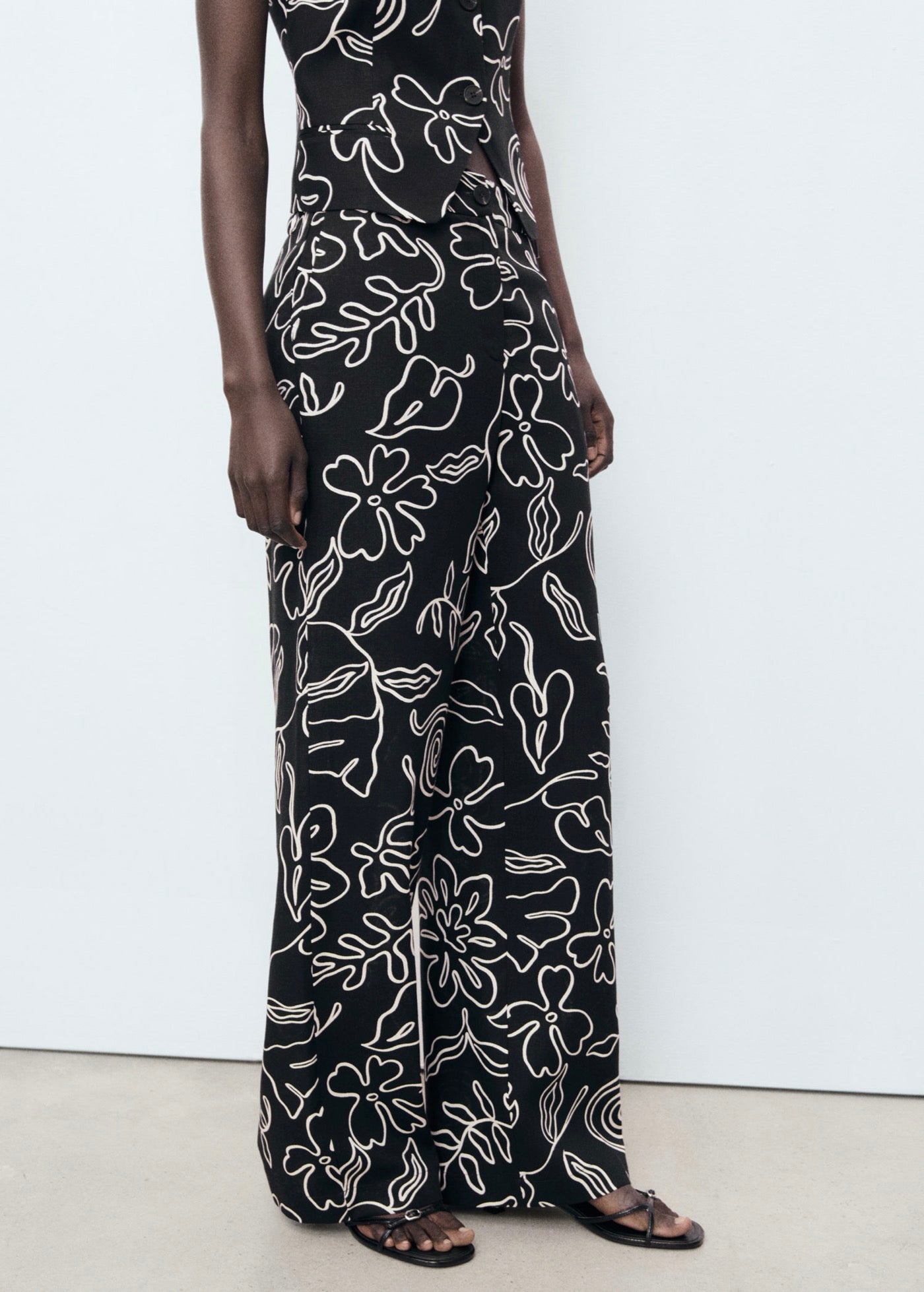 Pantalon Lin Mélangé Imprimé À Fleurs
