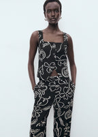 Pantalon Lin Mélangé Imprimé À Fleurs