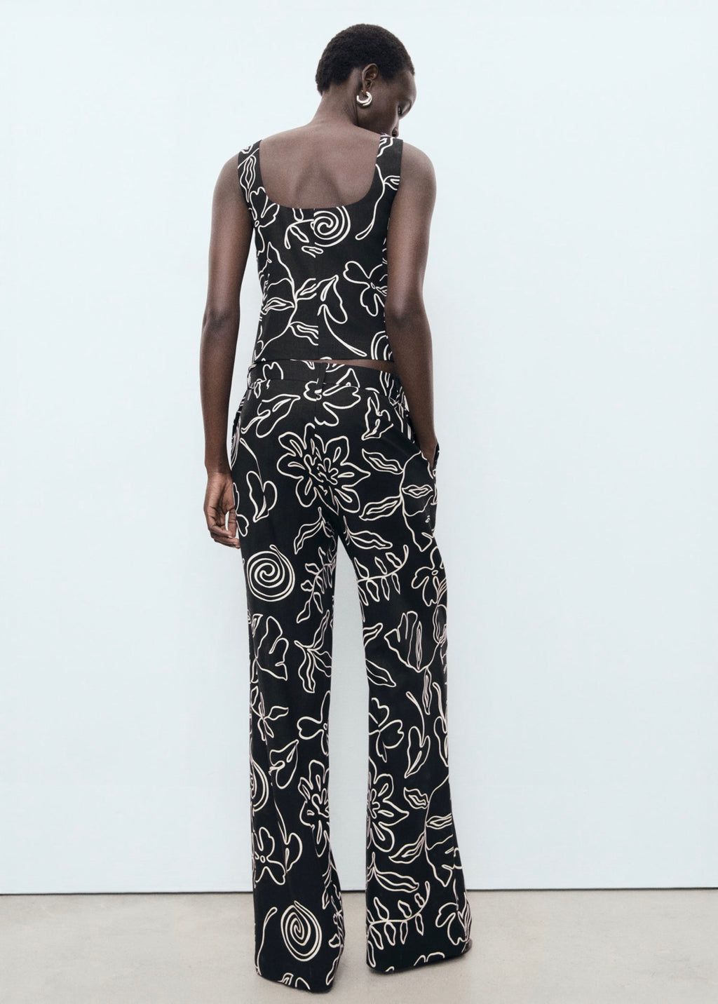 Pantalon Lin Mélangé Imprimé À Fleurs