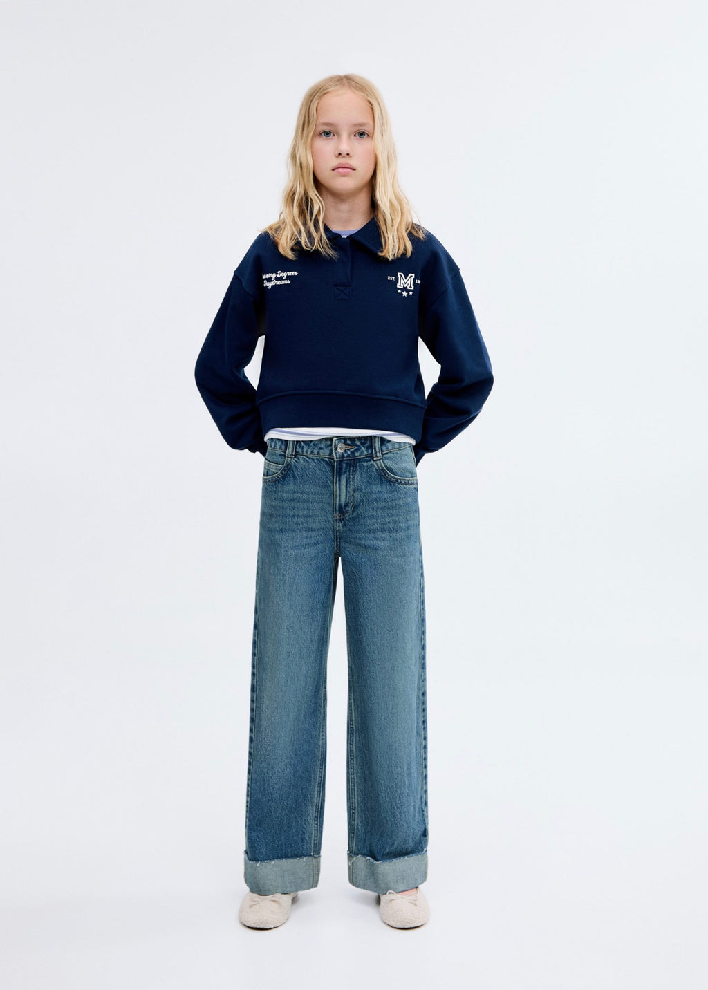 Jean Wide1 Azul Medio Vintage - Niña