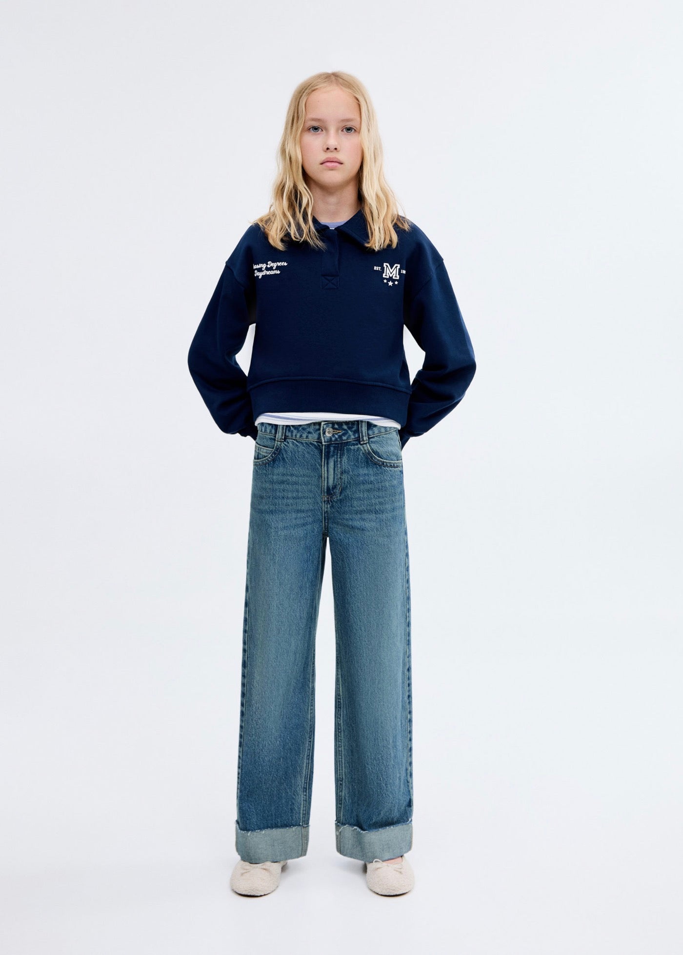 Jean Wide1 Azul Medio Vintage - Niña