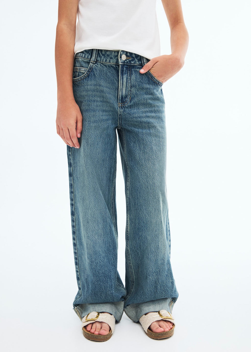 Jean Wide1 Azul Medio Vintage - Niña
