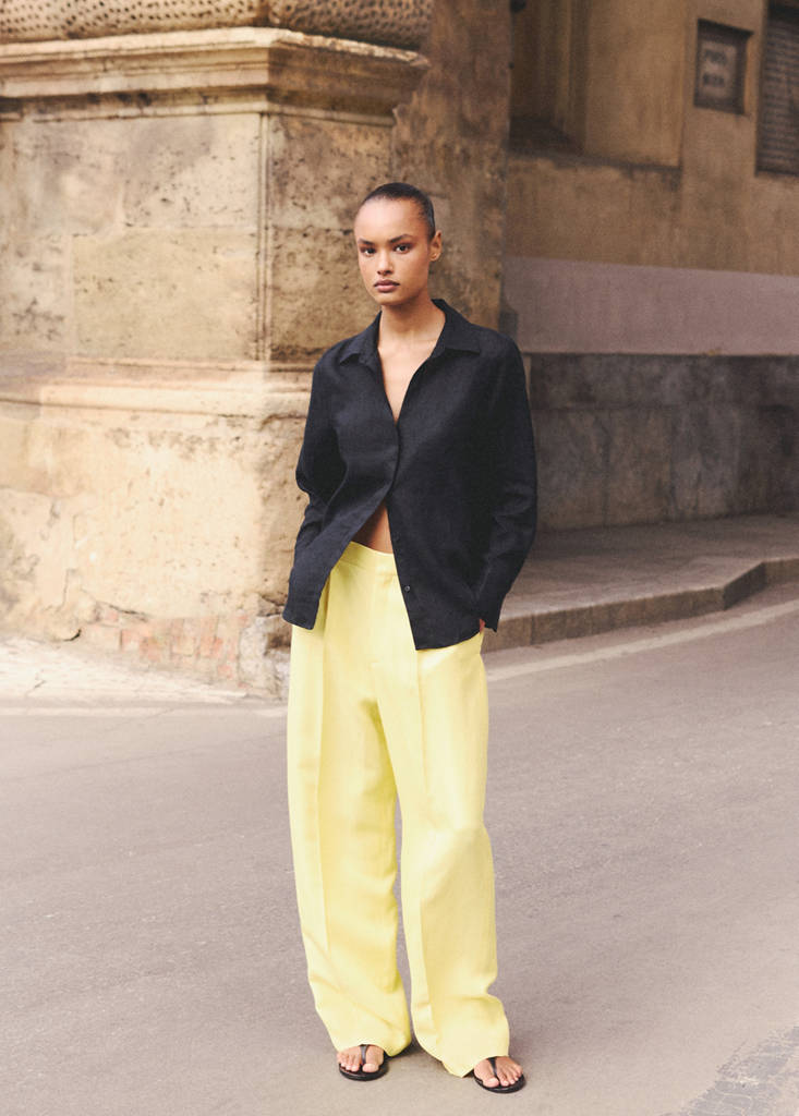 Pantalon Mélange De Lin Pinces