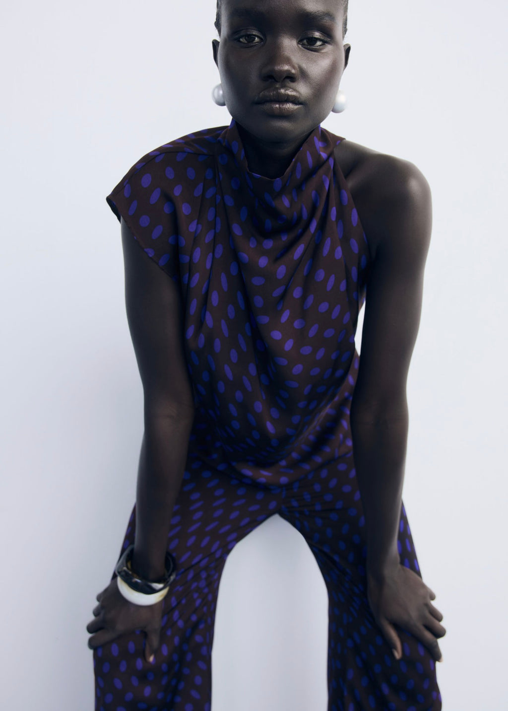 Blouse À Pois Col Bénitier