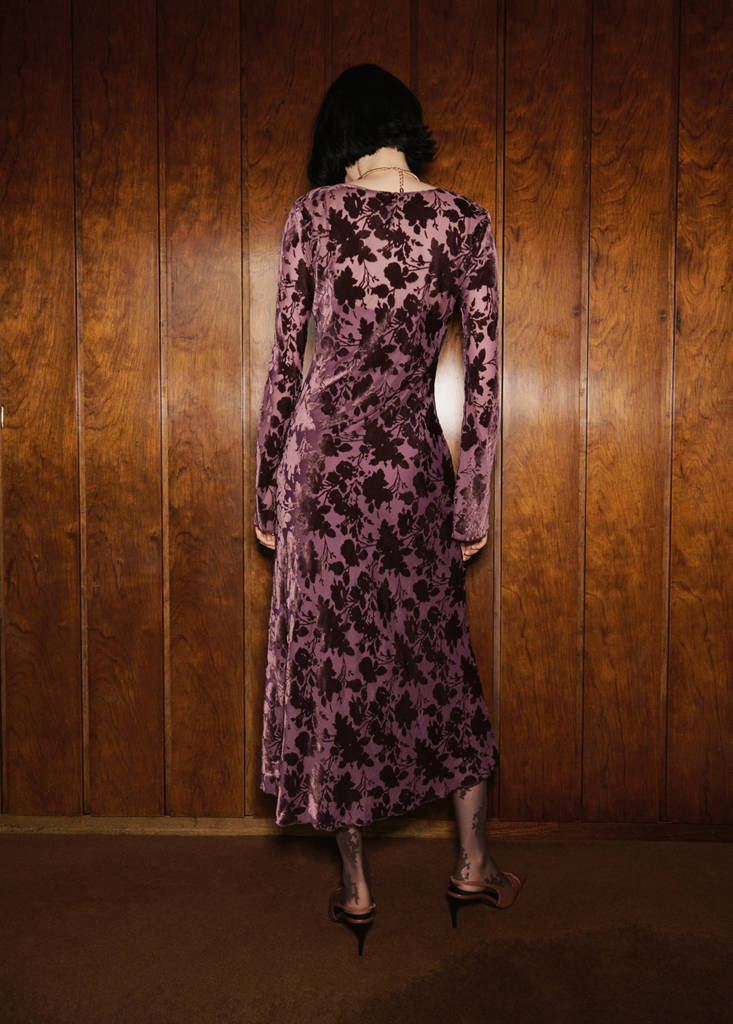 Robe Jacquard Floral Manches Cloche