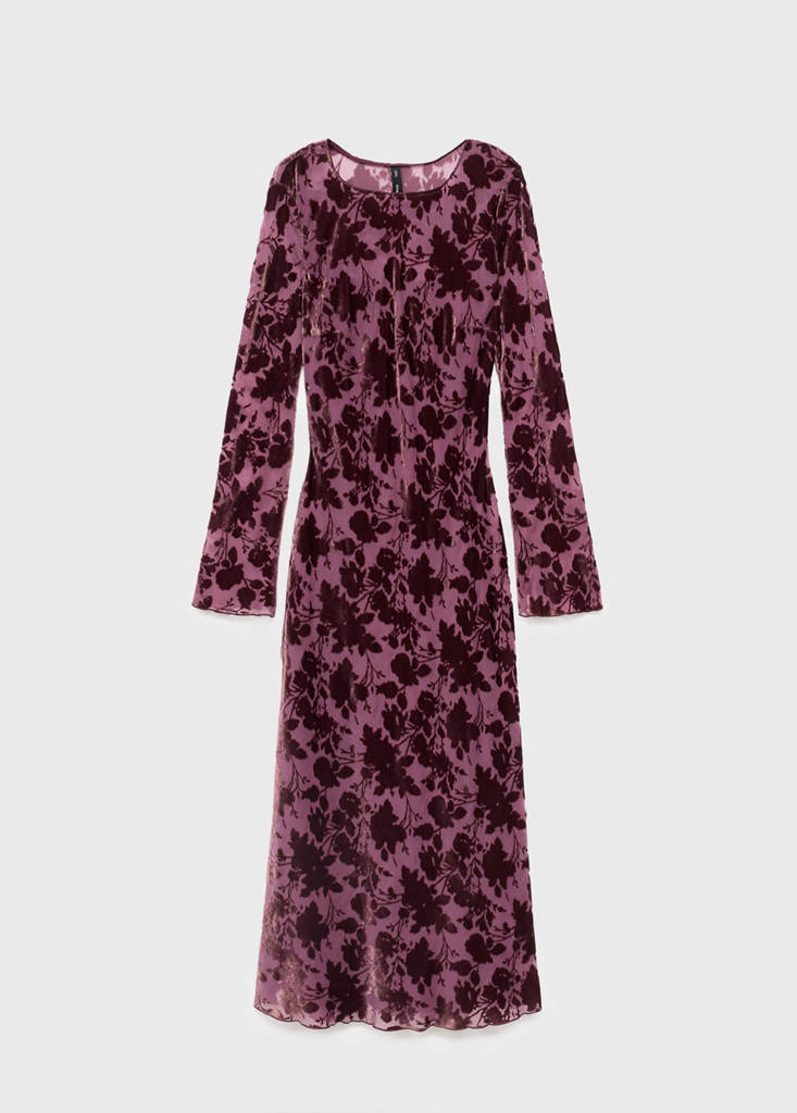 Robe Jacquard Floral Manches Cloche