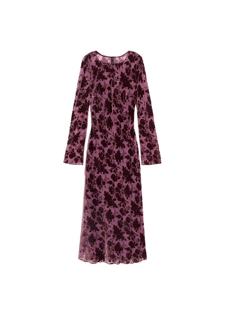 Robe Jacquard Floral Manches Cloche