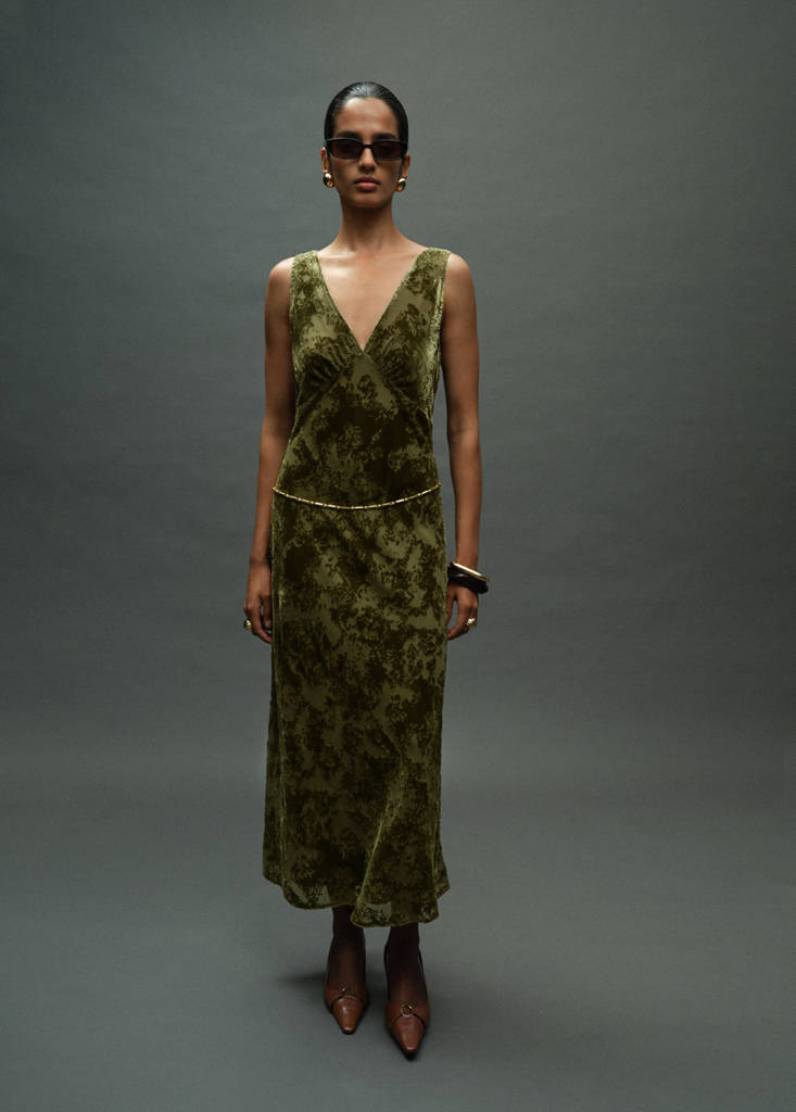 Robe Jacquard Col En V