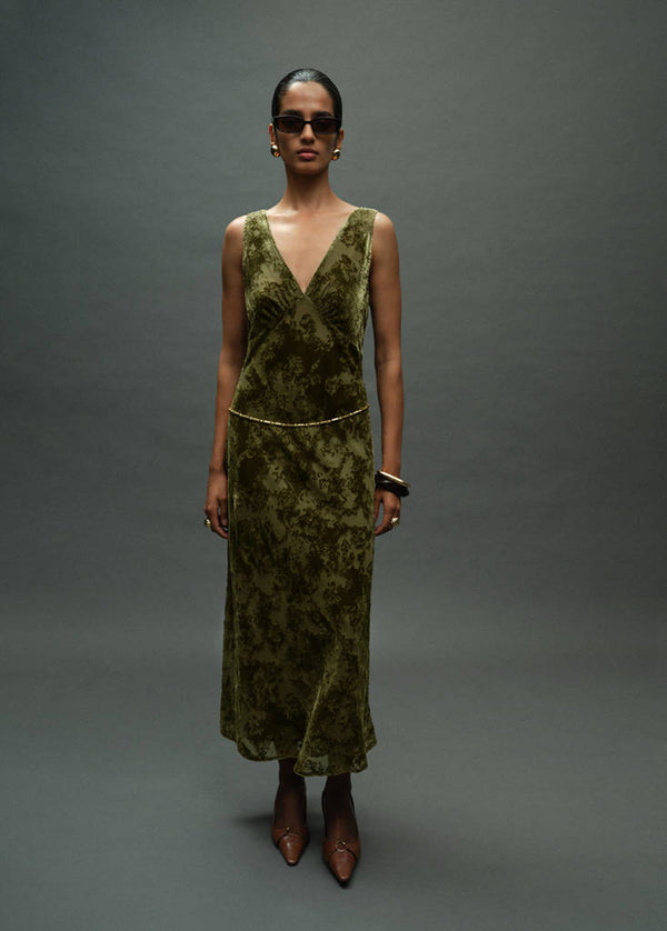 Vestido Jacquard Escote En V