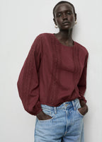 Blouse Brodée Manches Bouffantes