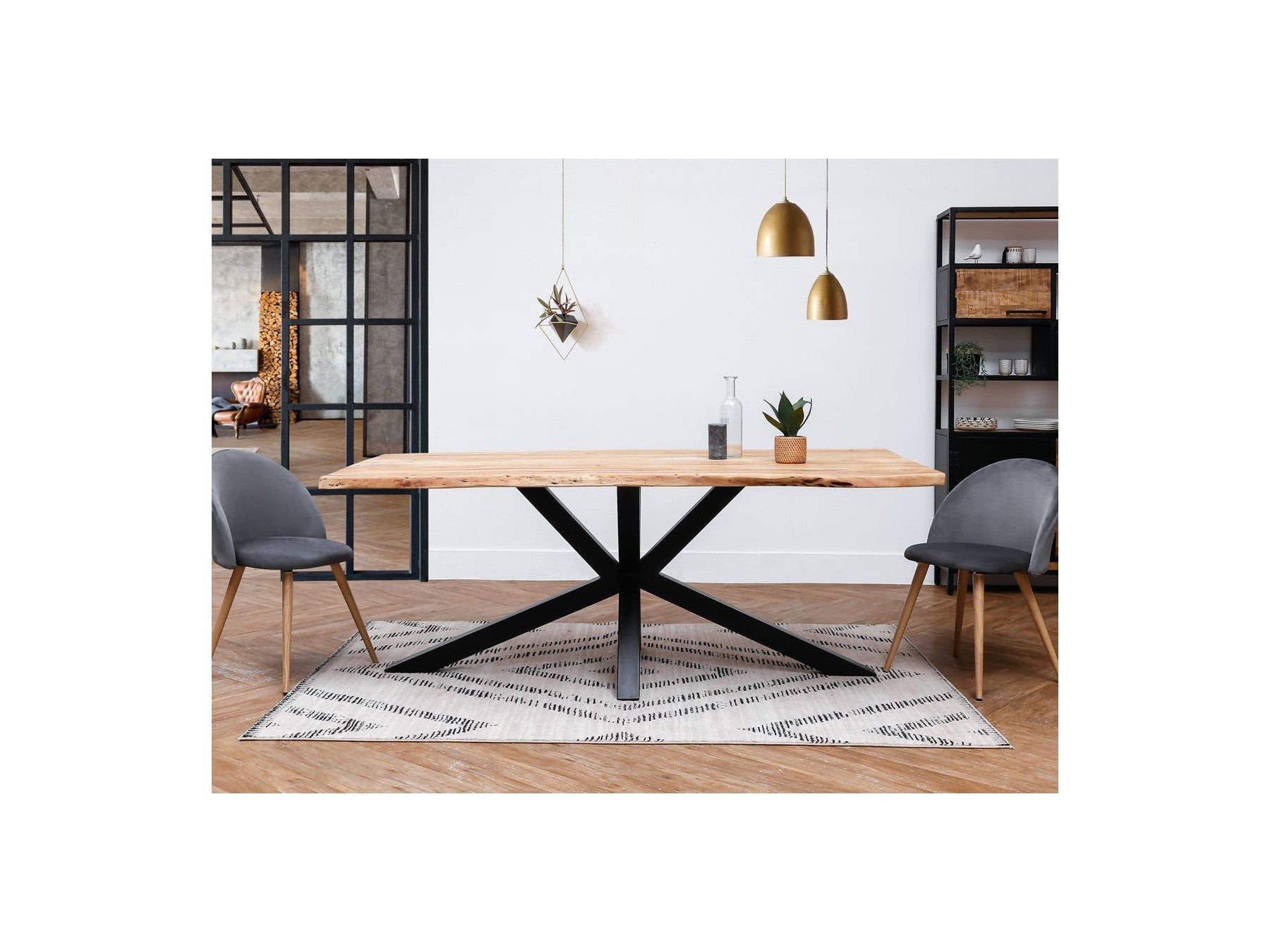 Twist Dining Table - Solid Acacia Wood and Black Metal Legs