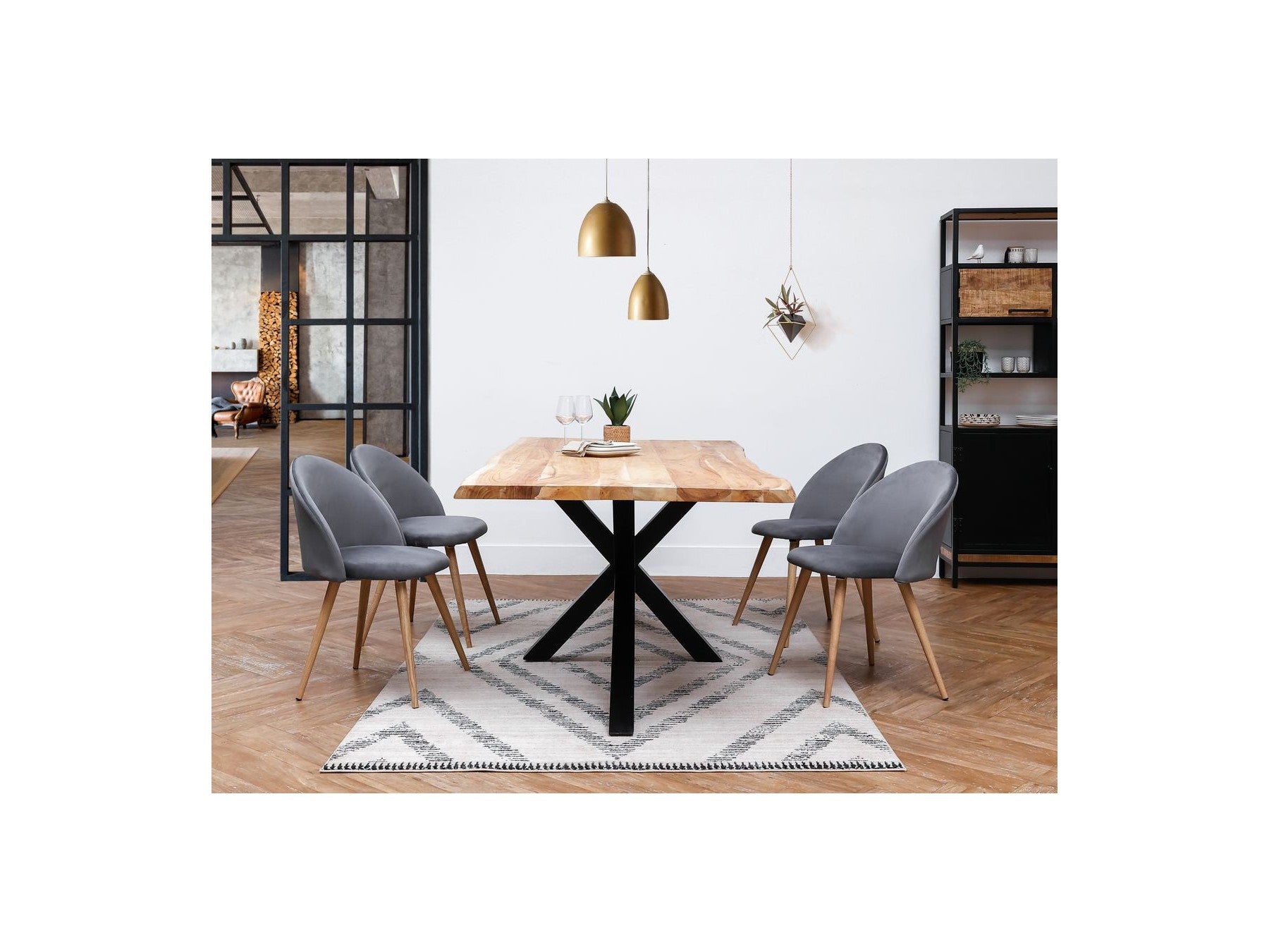 Twist Dining Table - Solid Acacia Wood and Black Metal Legs