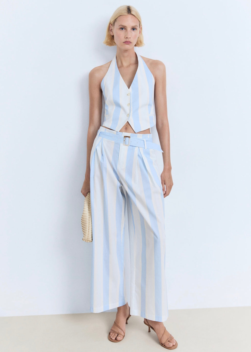 Pantalon Style Jupe-Culotte À Rayures Avec Ceinture