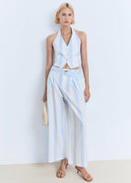 Pantalon Style Jupe-Culotte À Rayures Avec Ceinture