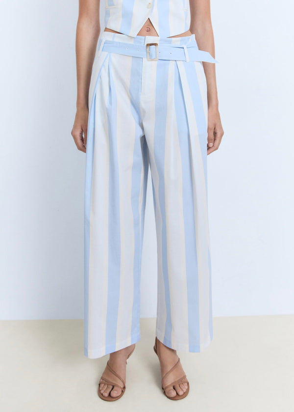 Pantalon Style Jupe-Culotte À Rayures Avec Ceinture