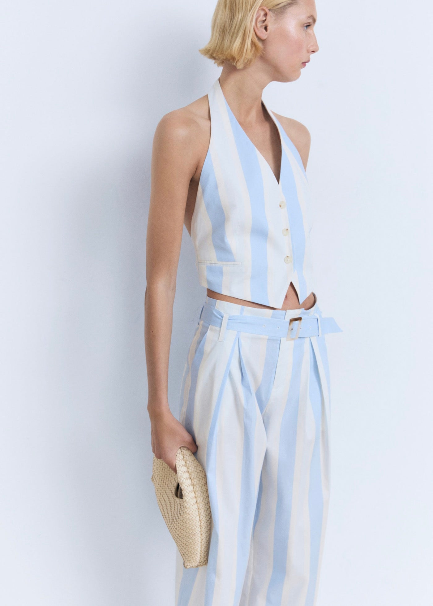 Pantalon Style Jupe-Culotte À Rayures Avec Ceinture