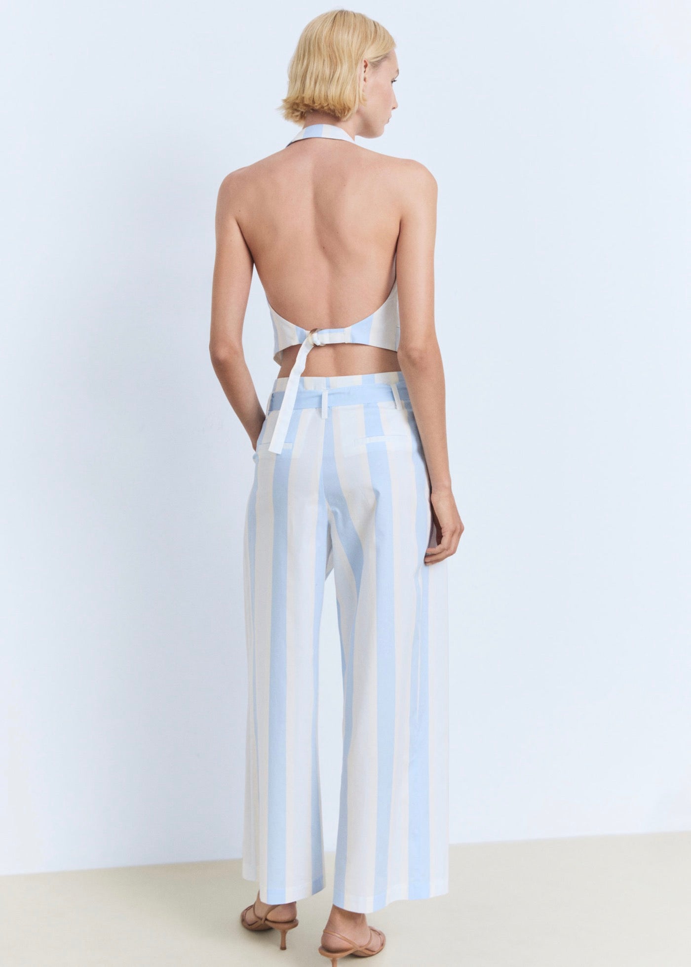 Pantalon Style Jupe-Culotte À Rayures Avec Ceinture