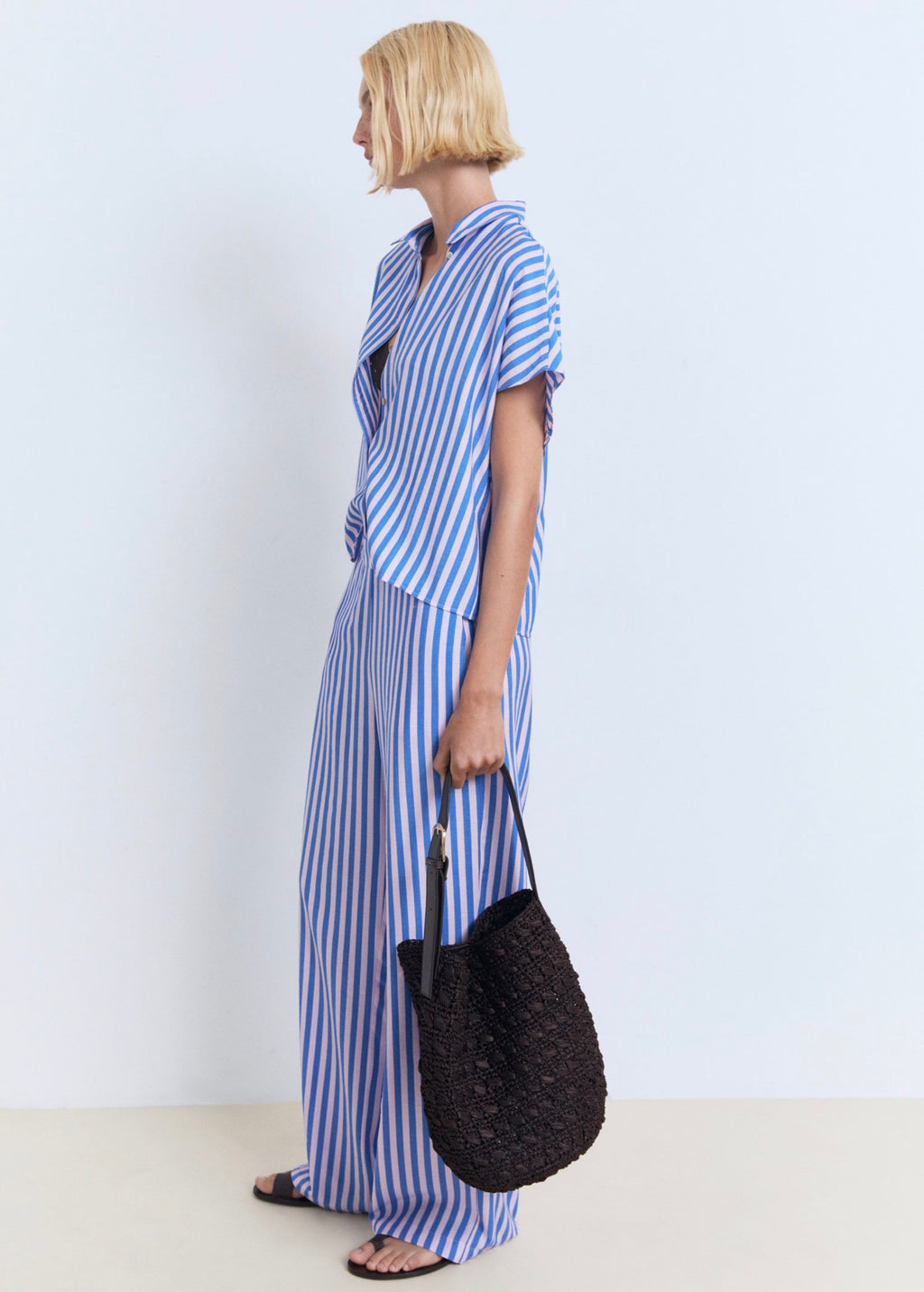 Pantalon Droit Imprimé Rayures