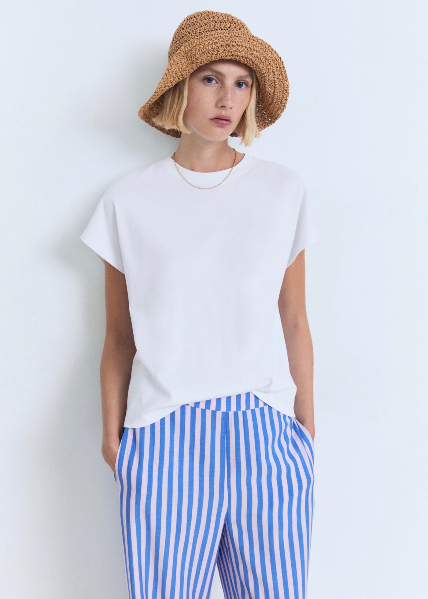 Pantalon Droit Imprimé Rayures
