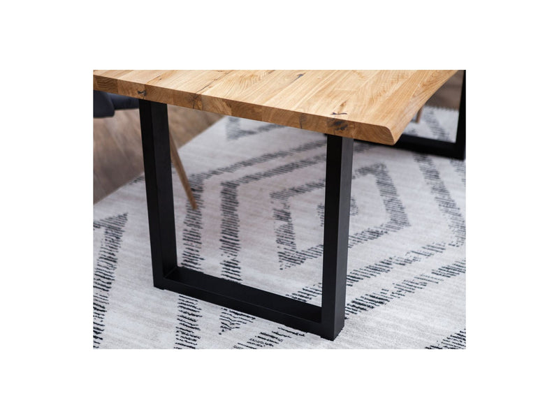 Table À Manger Pieds Carrés Extensible Awani - Chêne Massif Et Métal + 2 Allonges De 40 Cm