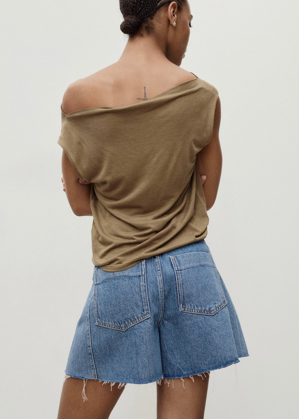 Short En Jean Bas Effiloché Pinces