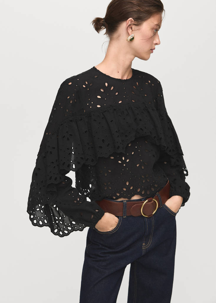 Blouse Broderie Perforée Et Volants