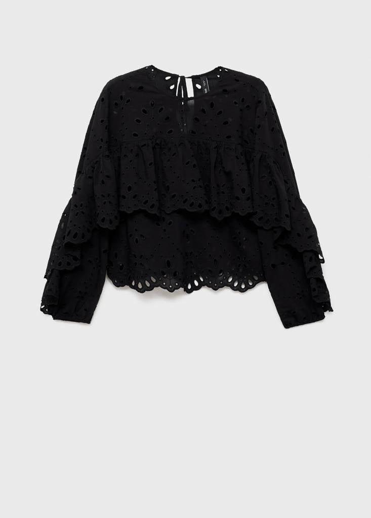 Blouse Broderie Perforée Et Volants