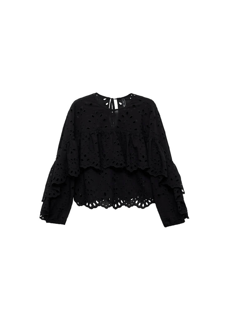 Blouse Broderie Perforée Et Volants