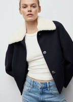 Veste Laine Mélangée Col Effet Mouton
