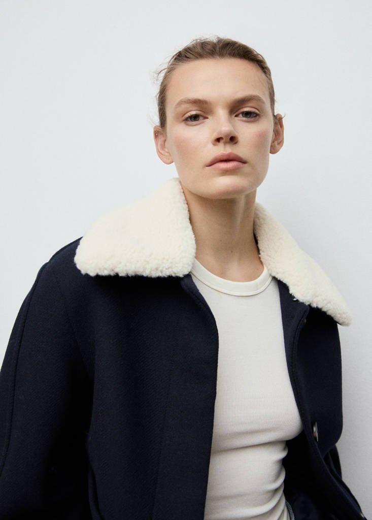 Veste Laine Mélangée Col Effet Mouton
