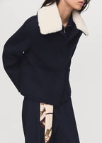 Veste Laine Mélangée Col Effet Mouton
