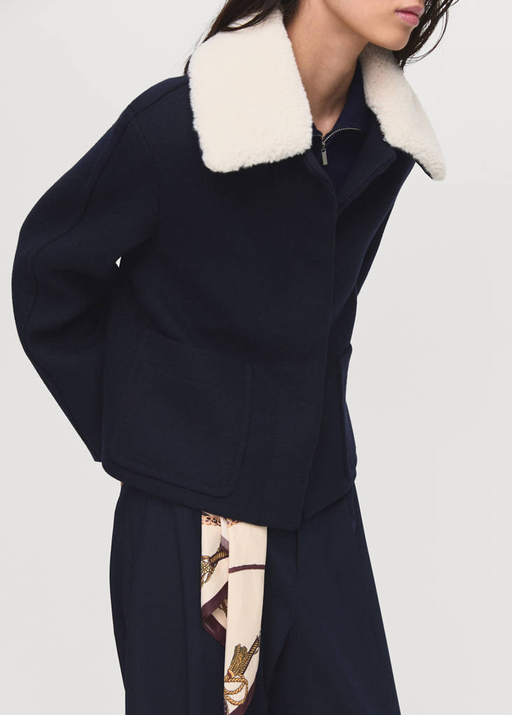 Veste Laine Mélangée Col Effet Mouton