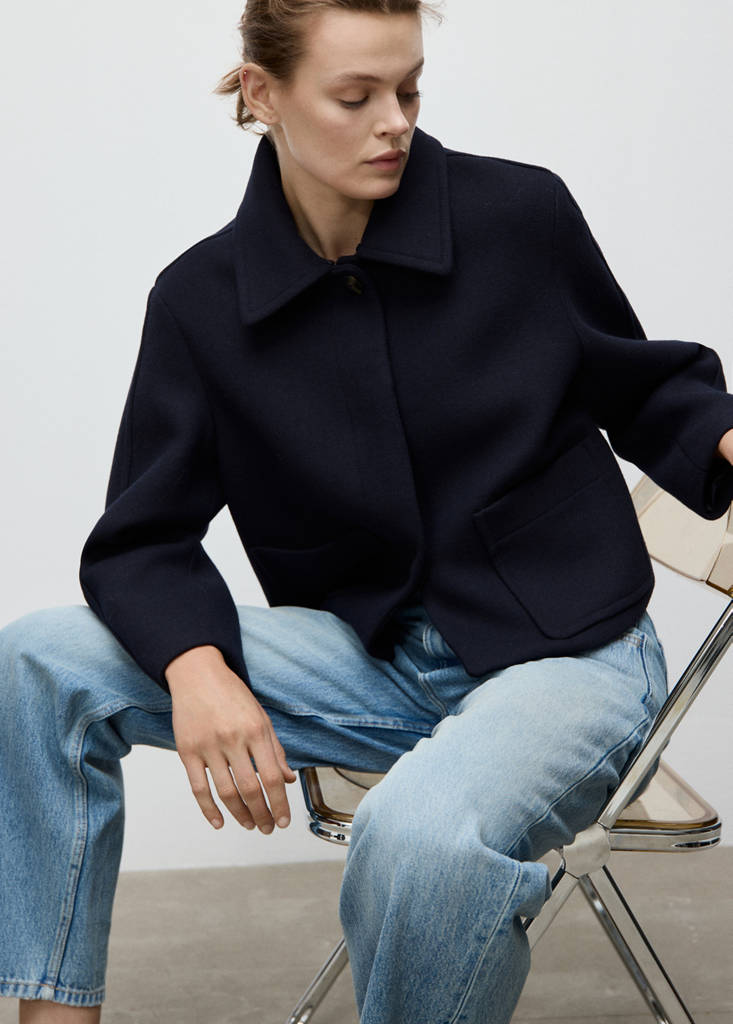 Veste Laine Mélangée Col Effet Mouton